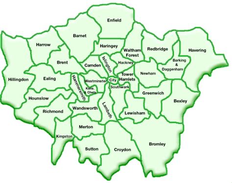 cities of london|32 London Boroughs and the City of London.